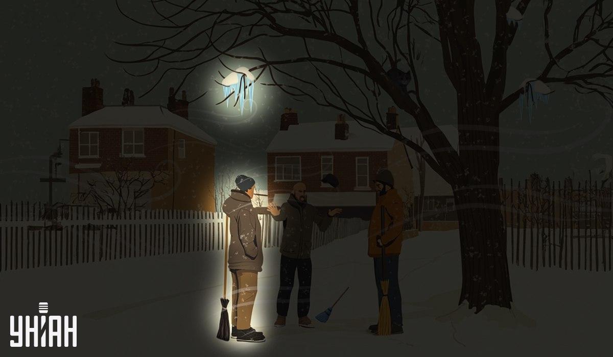 Az egyik gondnok állt a fán lógó jégcsapok alatt / Moje kollázsa