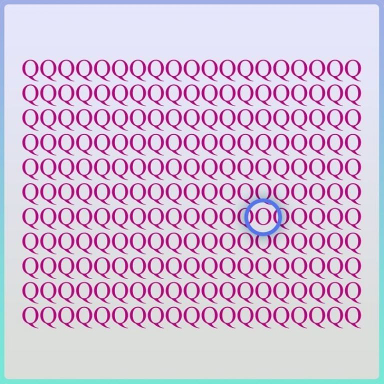 Kihívást jelentő IQ-rejtvény: csak a szerencsések találják meg az elrejtett 'O' betűt.